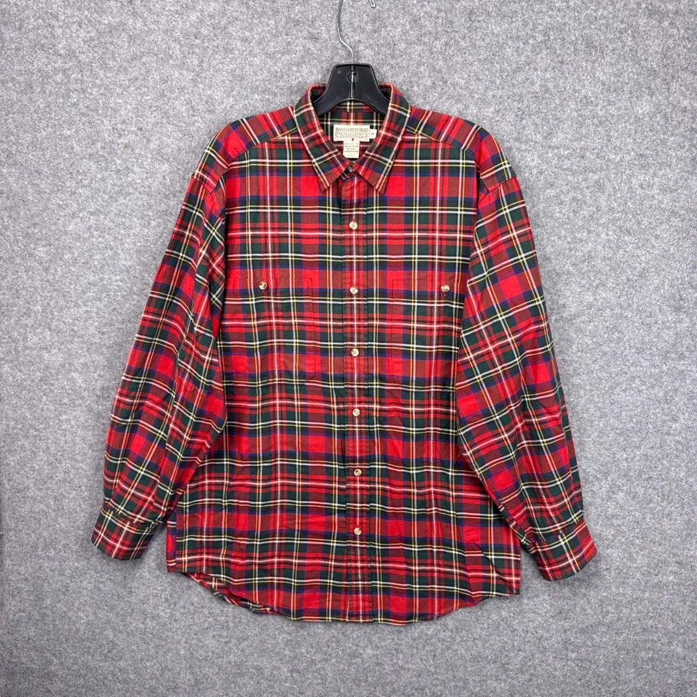 Banana Republic Vintage Safari & Travel Co Mens Red Tartan Plaid Cotton Shirt M